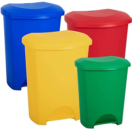 Image of STORM TRADING GROUP Coloured 50 Litre Recycling Commercial Medical Utility Waste Trash Pedal Bins Hands Free Foot Pedal Operation Red, Yellow, Blue & Green (Green, 1)