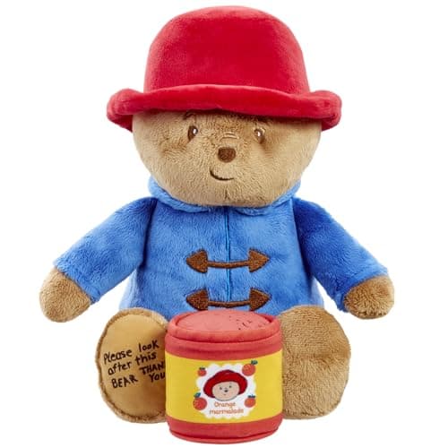 Image of Rainbow Designs Bedtime Cuddles with Paddington Bear Set - Cuddleable Soft Teddy Toy & Marmalade Jar Nightlight - Calming Lullaby, Colour-Changing Moons & Stars