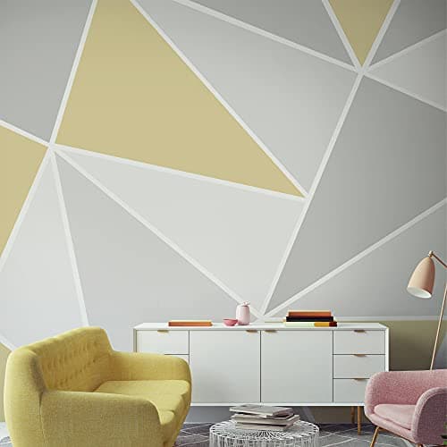 Image of Art For The Home Trinity Ochre Yellow Geometric Wall Mural - Grey & Ochre Wall Mural - Contemporary Geometric Triangular
