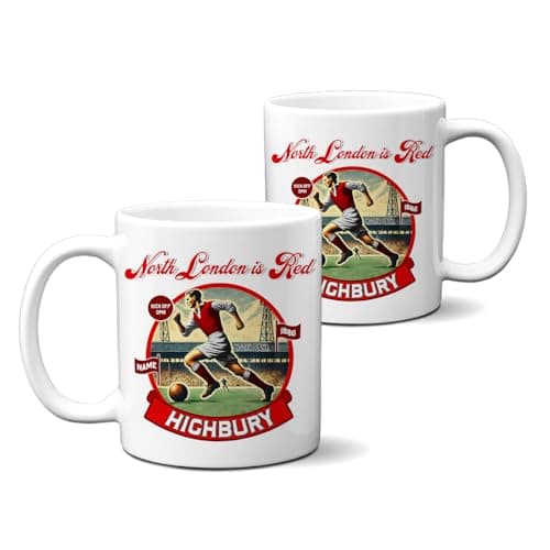 Image of KRAFTYGIFTS Personalised Arsenal Mug Nostalgia Football Fan Cup Retro Vintage Tea Coffee Fathers Day Gift for Him NFM02