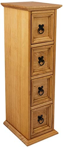 Image of Corona Solid Wood Pine CD Storage Tower Unit 4 Drawer Chest Media Wooden Living Room Office Mexican Style Side Table Lamp End Unit For Hallway Bedroom Lounge 81cm High 24cm Wide 30cm Deep