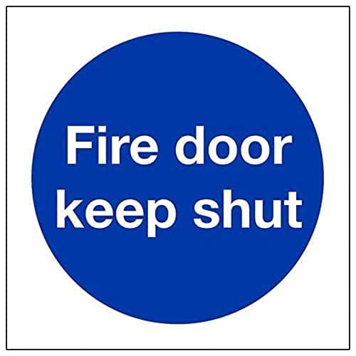Image of V Safety Fire Door Keep Shut Mandatory Sign - Square - 100mm x 100mm - 2mm Rigid Plastic