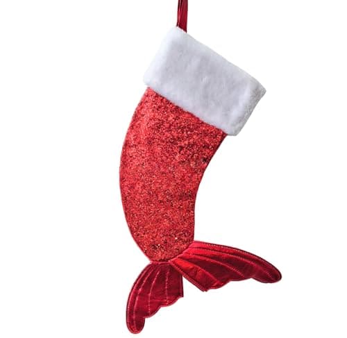 Image of Kirain Sparkly Mermaid Tail Christmas Stocking Red Xmas Stockings for Holiday Xmas Fireplace Hanging Decoration Stockings Gifts