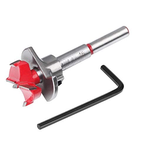Image of flintronic Forstner Drill Bit, 15mm Adjustable Positioning Drill Bit Set, Cemented Carbide Woodworking Hole Saw with Depth Stoper (Depth Range 10~40mm) Making Wood Hole Quickly&Precisely
