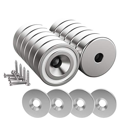 Image of Magnetpro 12 Pieces Magnet 25 LB Force 20 x 7 mm with Countersunk Hole and Steel Capsule, Pot Magnets with Screws and 12 Steel Pads (Bright Silver)