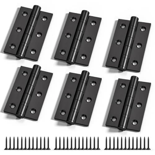 Image of Bwintech 3 Pairs 75 x 50 x 2.0mm(3 inch) Matt Black Steel Fireproof Inner Door Hinge, Square Corners, Ball Bearing Hinge for Residential and Commercial Buildings