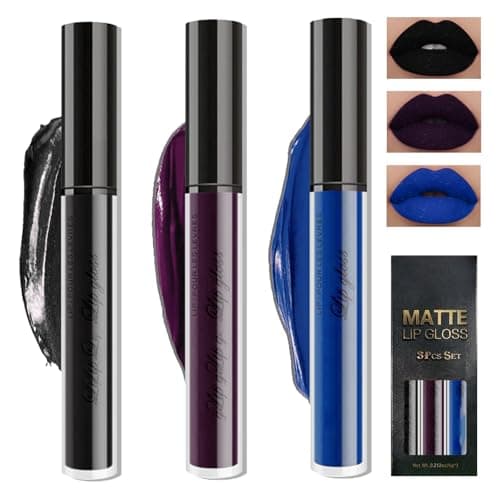 Image of Matte Lip Gloss Set, 3-Piece Collection in Dark Green, Army Green and Cherry Red matte Liquid Lipstick Set, Highly Pigmented Full Coverage Lipstick Ladies' Gift Set (Black, Blue, Purple)