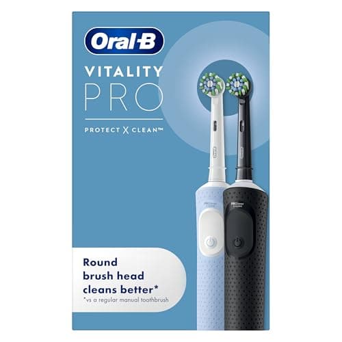Image of Oral-B Vitality Pro 2x Electric Toothbrushes For Adults, 2 Toothbrush Heads, 3 Brushing Modes Including Sensitive Plus, 2 Pin UK Plug, Black & Blue