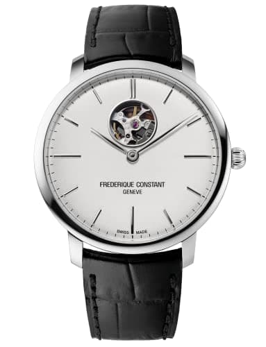 Image of Frederique Constant Men's Mechanical Watch with Off-White Dial Analogue Display and Dark Brown Leather Strap FC-312S4S6