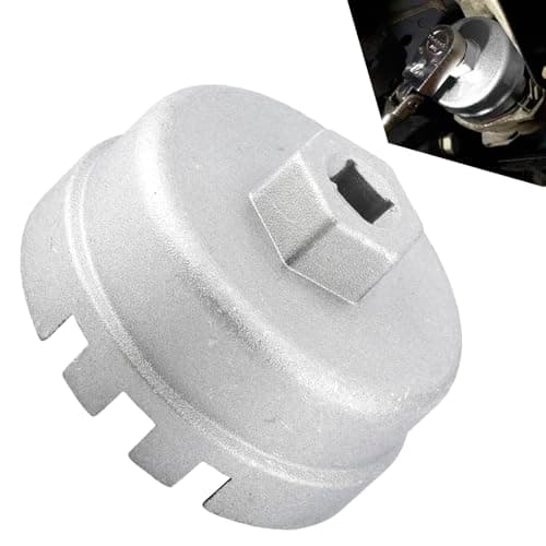 Image of 64.5mm 14 Flutes Oil Filter Wrench Cap Removal Tool,Car Oil Filter Cap Wrench,Fuel Filter Removal Socket Tool,Heavy Duty Oil Filter Spanner for Toyota Lexus RAV4 2.5 L to 5.7 L Engines (Sliver)