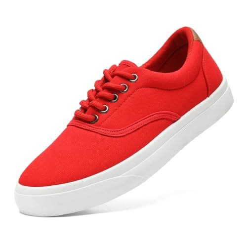 Image of Mens Canvas Shoes Low Top Sneaker Casual Trainers Lace Up Thick Sole Breathable Fashion Plimsolls Pumps Tennis Shoes for Men(Red 263)