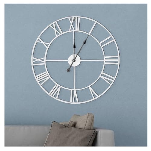 Image of YORKING Large Vintage Wall Clock with Roman Numerals, Silent Non-Ticking Clocks for Living Room,Bedroom,Kitchen Wall Clock, Outdoor Clock, Garden Clock for Home Décor (White - 60cm)