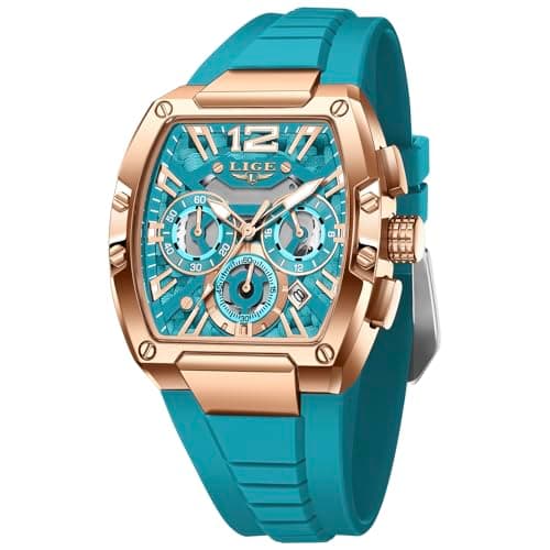 Image of LIGE Men's Watch Skeleton Tonneau Square Chronograph Stainless Steel Waterproof Luminous Date Analog Watches Silicone Strap Durable Fashion Casual Business Dress Wrist Watch