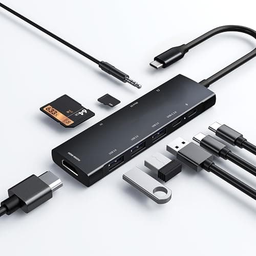 Image of USB C HUB for iPad Pro 9-in-1 Adapter for iPad Pro M4 M2 M1 13 12.9 11 inch for iPad Air 5 4 Docking Station with 4K HDMI, USB-C PD, SD/TF Card Reader, USB 3.0, 3.5mm Headphone Jack (901BH)