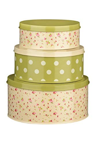 Image of Premier Housewares Rose Print, Cottage Storage Tins, Multi color, H9 x W20 x D20cm (Pack of 3)