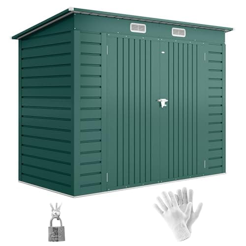 Image of Outsunny 8 x 4FT Garden Shed, Metal Shed, Easy to Assemble, Galvanised Steel Patio Outdoor Tool Storage, Waterproof with Pent Roof, Lockable Door and 2 Vents, Lock and Keys, Green