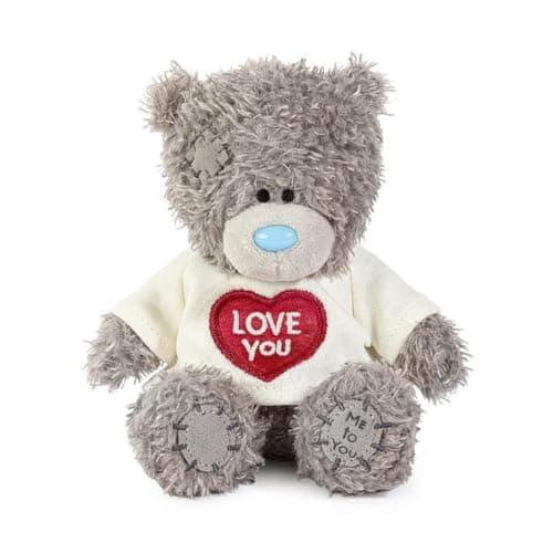 Image of Me To You Tatty Teddy Plush 10cm-High Bear Wearing Cute 'Love You' T-Shirt - Official Collection, Grey