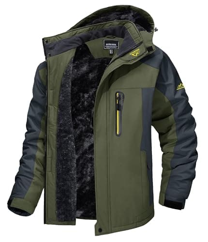 Image of MAGCOMSEN Fleece Jackets Mens Full Zip Warm Jacket Winter Ski Jackets Mens Waterproof Hiking Jackets Windproof Mountain Coat Green