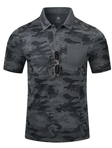 Image of MoFiz Mens Short Sleeve Polo Shirts Breathable Lightweight Outdoor Work Tactical Shirt Casual Fishing Golf Hiking Top Camo Grey Size M
