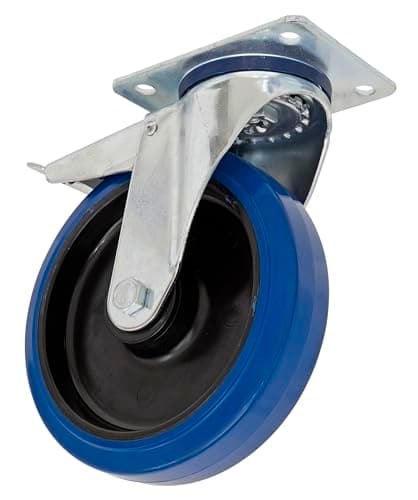 Image of Ø200mm Heavy-Duty Blue Elastic Rubber Castor Wheel Swivel with Total Lock - Trade