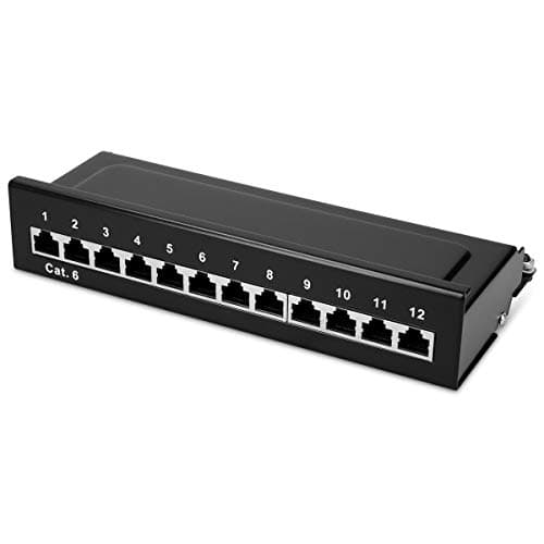 Image of kwmobile Cat6 Patch Panel - Shielded Distributor Distribution Bay Field for Cat 6 Cable Network with Yellow Ground Wire 1 Gbit/s - 12 Port, Wall Mount