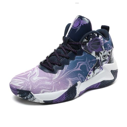 Image of Mens Basketball Shoes High Top Casual Shoes Athletic Walking Mesh Comfortable Sports Shoe for Men Running Outdoor Fashion Lightweight Sneaker Purple
