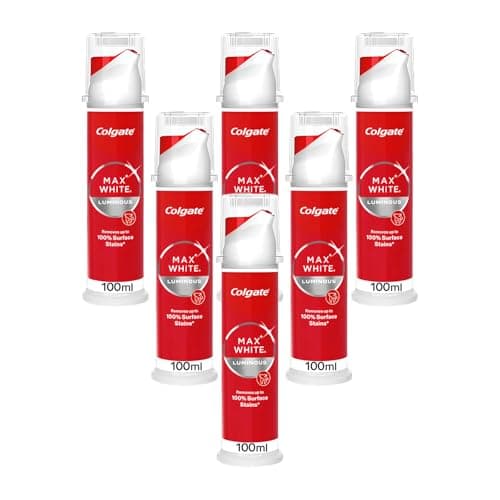 Image of Colgate Max White Luminous Whitening Toothpaste Pump, Removes up to 100% Surface Stains, 100ml, Pack of 6