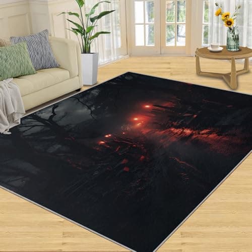Image of YXQAIED Cityscape Rug for Kids Room - 80x150cm Rug Non-slip, Natural Disaster Rugs for Bedroom Forest Night Scene Area Rugs for Living Room Home Decor Washable Rug