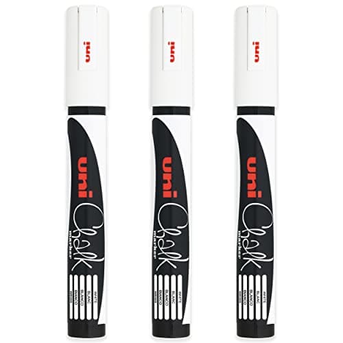 Image of Uni White Bullet Nib Tip (1.8 - 2.5mm) Liquid Chalk Marker Pen Colour Whiteboard Blackboard Chalkboard Menu Glass Windows Wet Wipe Non Permanent (Pack Of 3) PWE-5M