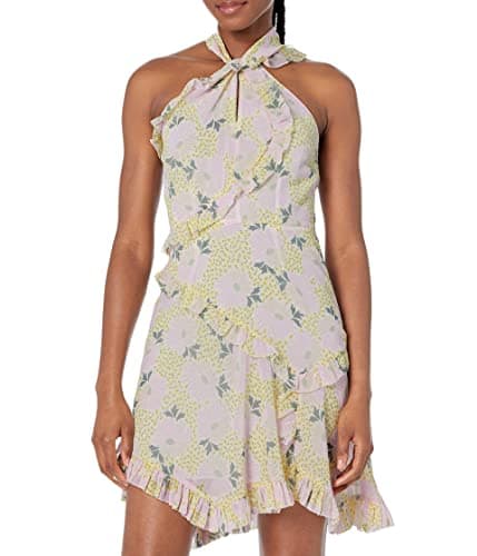 Image of Ted Baker Suttonn Twist Neck Frill Detail Mini Dress Light Yellow 5 (US 12)