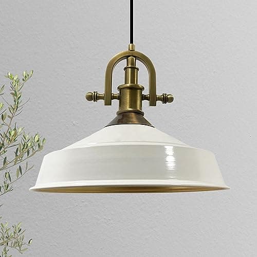 Image of bamyum Asletl-Marine Hanging Lamp Industrial Pendant Light, 41 cm Lamp Shades, Modern Metal Kitchen Island Lights, E27 Pendant Lamp for Living Room and Dining Room, White Pendant Light