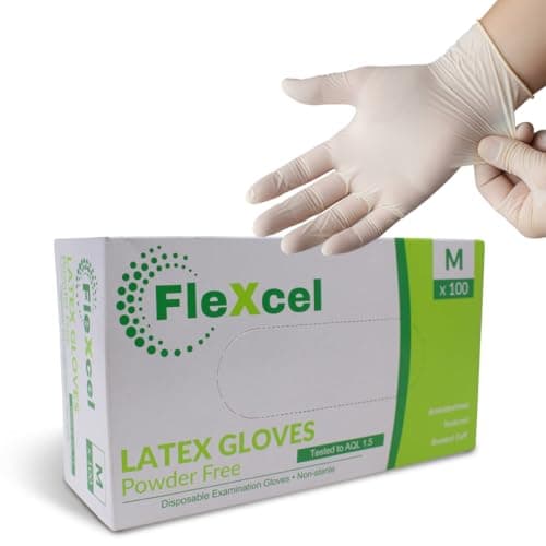 Image of FleXcel Latex Powder Free Gloves Size Medium - Box of 100 units, White