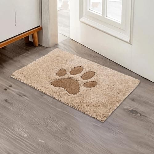 Image of Oiilores Dirt Trapper Door Mat Indoor 40 x 60 cm, Non-Slip Washable Rug, Low-Profile Inside Doormats for Entryway, Super Absorbent Dog Mats for Muddy Paws, Beige