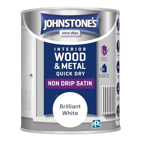 Image of Johnstone's - Wood & Metal Paint - Satin Finish - Brilliant White - 750ml - Water Based - Non Drip & Quick Drying - Radiator Paint - Low Odour - Dry in 1-2 Hours - 8m2 Coverage per Litre