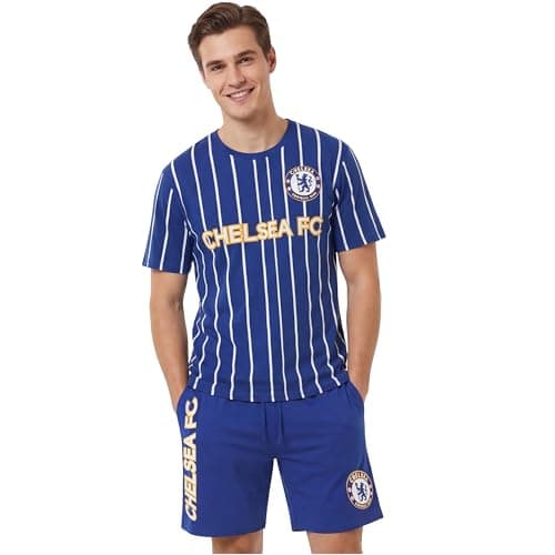 Image of Get Trend Chelsea FC Men’s Pyjama Set M-3XL, Short Cotton Pj Bottoms & Soft Comfy T-Shirt, Football Loungewear Men’s Gifts (Chelsea, Blue, 2XL)