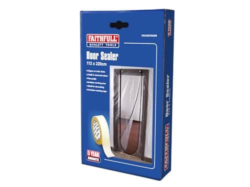 Image of Faithfull Door Dust Sealer with Zipper (112cm x 220cm)– Reusable Barrier Door Screen with Double Zip Access, Clear Polythene Dust & Odour Containment for Decorating, Building & Renovation