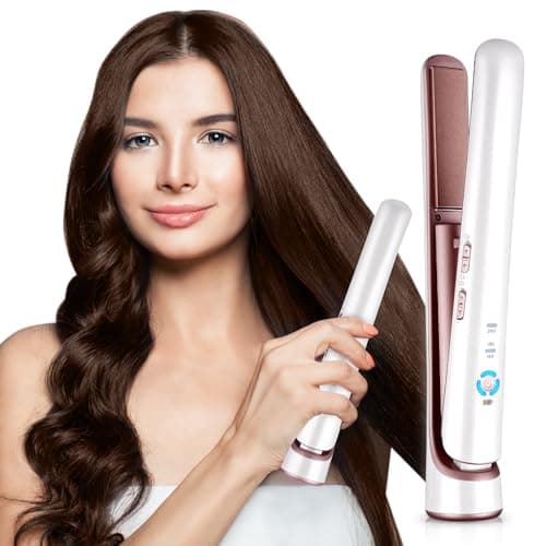 Image of CkeyiN Cordless Hair Straighteners, 2 in 1 Wireless Straighteners and Curler with USB Charging, 3 Temperature Levels & Fast Heat Up, 5200mAh Long Battery Life Portable for Travelling Flat Iron