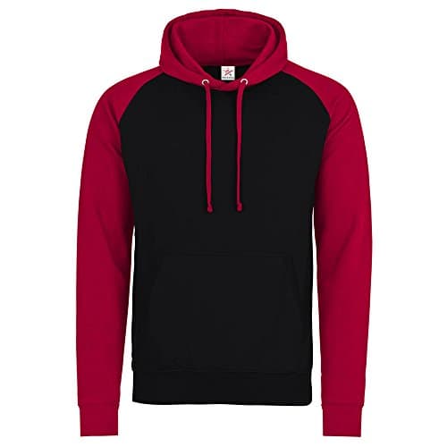Image of Plain Jet Black/Fire Red Baseball Hoodie, Pullover Contrast Raglan Hoodie Large Plus 1 T Shirt