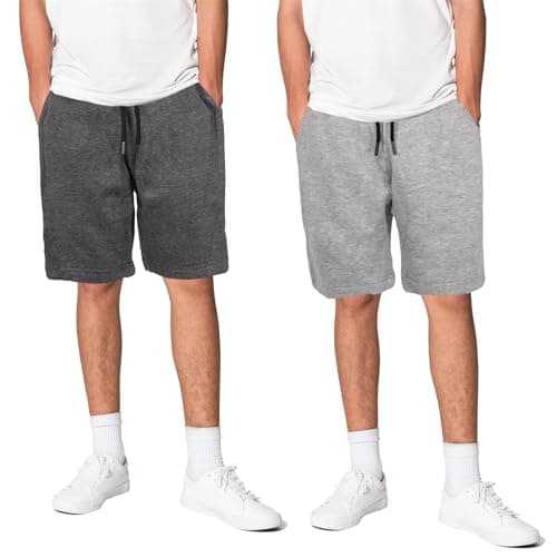 Image of Keanu 2 Pack Mens Regular Fit Fleece Shorts with Zip Pockets, Elastic Waistband, and Drawstring – Size M - Charcoal/Light Grey Pack