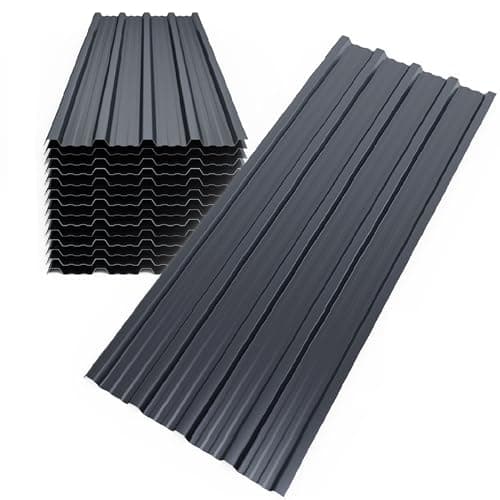 Image of Mondeer 14PCS Roofing Sheets, Metal Corrugated Roofing Sheets 7m², 110 x 46 cm, Galvanised Steel Trapezoidal Grooved Roof for Garage Carport Shed Greenhouse Kennels Panels, Dark Grey