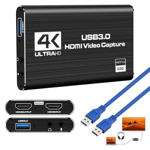 Image of 4K HDMI Video Capture Card,USB 3.0 Video Capture Device Full,HD 1080P 60FPS Game Recording for Streaming Recording PS5, PS4,Xbox,Camera PC,Nintendo Switch,OBS (Black)