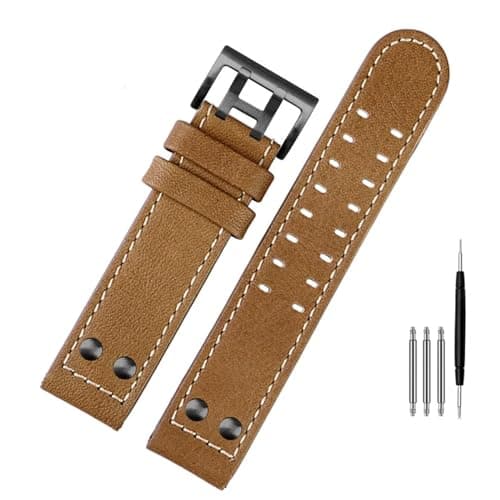 Image of FFHAO For Hamilton Khaki aviation Watch H77616533 H70615733 Watch Strap Genuine Leather jazz field Men WatchBand 20 22 Military Style (Color : B khaki black, Size : 22mm)