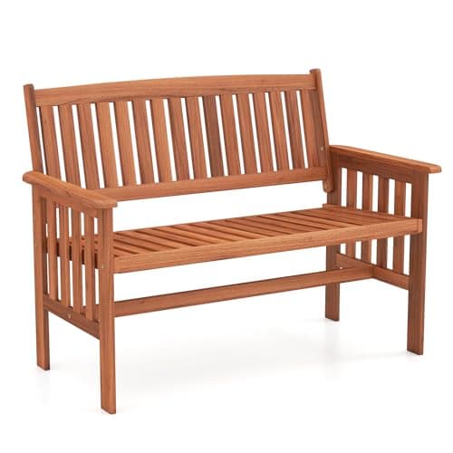 Image of COSTWAY 2-Seater Garden Bench, Solid Wood Patio Loveseat Park Bench Chair, Outdoor Furniture Leisure Porch Seating for Balcony, Lawn, Backyard, Poolside (120 x 60 x 89cm)