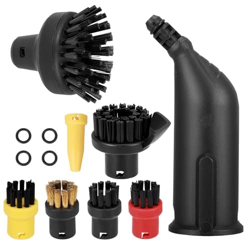 Image of 12 PCS Round Brush and Nozzle Set Compatible with Karcher Steam Cleaner Accessories SC1 SC2 SC3 SC4 SC5 SC7 CTK10 CTK20, Steam Cleaning Large Round Brush and Black Nozzle for Karcher SC3 Accessories