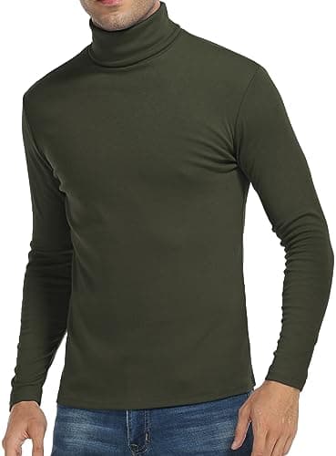 Image of KUYIGO Men Turtleneck Jumper Lapel Pullover Solid Color Tops Knitwear Sweaters Cotton S Army Green