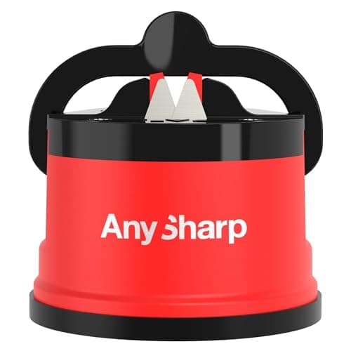 Image of AnySharp Knife Sharpener, Hands-Free Safety, PowerGrip Suction, Safely Sharpens All Kitchen Knives, Ideal for Hardened Steel & Serrated, World's Best, Compact, One Size, Red