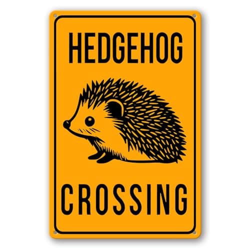 Image of Geroclonup Hedgehog Crossing Sign 14x20cm Aluminum Metal Sign Funny Metal Outdoor Sign Retro Metal Plaque Sign for Yard Farm Outdoor Wall Decor