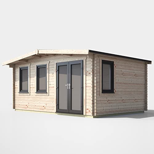 Image of Powersheds High Grade Premium Apex Chalet Log Cabin with Double Door, EPDM Rubber Roofing, Door & Window Flexibility, made from Extra Thick Timber & Toughened Glass (Right Orientation Door)