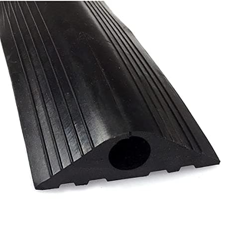 Image of On1shelf Industrial Rubber Floor Outdoor Cable Protector, Safety Wire Cover, Black 1M, 100CM, Heavy Duty, 20mm Hole, Long Extension Lead Cable Cover, Cord protector ramp