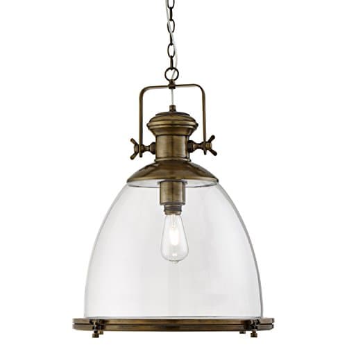 Image of Searchlight 6659 Industrial Pendant Bell Ceiling Light in Antique Brass with Glass Diffuser